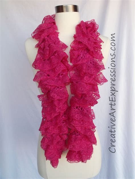 Creative Art Expressions Hand Knit Hot Pink Lace Ruffle Scarf