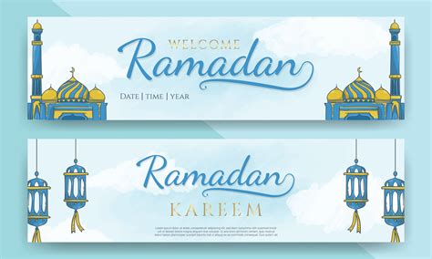 Ramadan Kareem Horizontal Banners With Hand Drawn Islamic Ornament