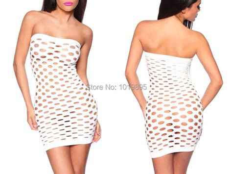White Sexy See Through Beach Cover Up Women Swimsuit Bodycon Bandage Dress Hole Mesh Bathing