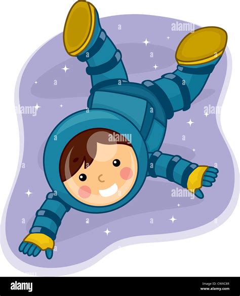 Illustration Of A Young Male Astronaut Floating In Outer Space Stock