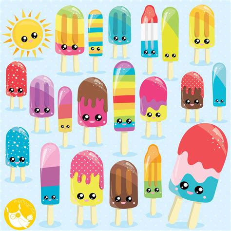 Popsicle Clipart Commercial Use Kawaii Popsicles Cliparts Etsy Uk