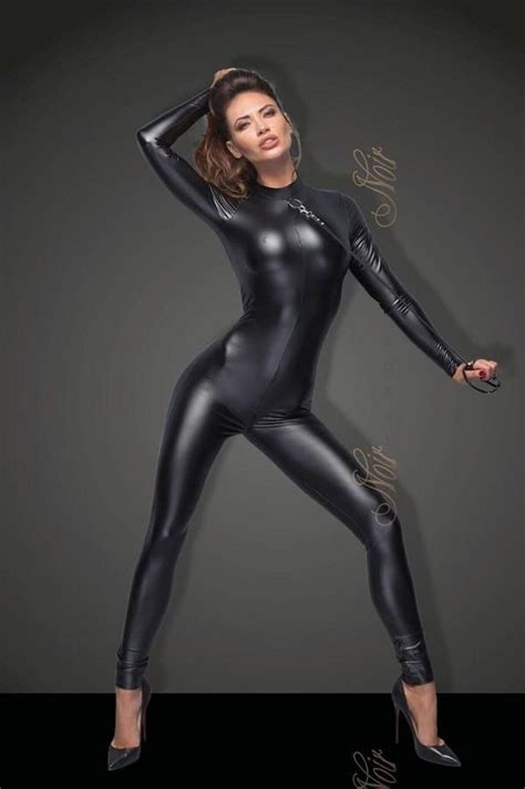 Power Wet Look Cat Suit F162 Flirtywomen Catsuit Womens Black Jumpsuit Shiny Pants