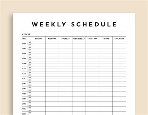 Half Hour Weekly Schedule Printable Half Hour Daily Schedule Etsy Uk