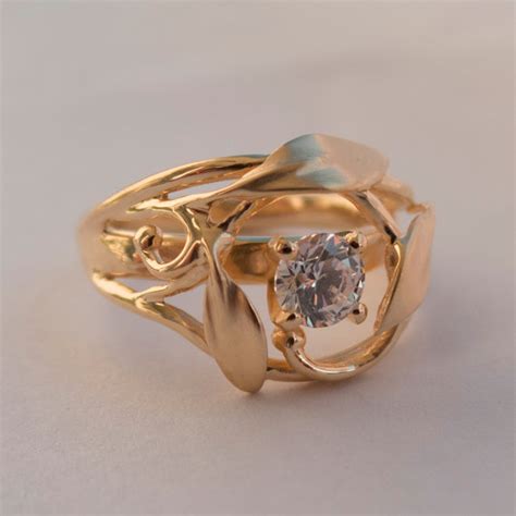 Leaves Engagement Ring No 5 14k Rose Gold And Diamond Engagement