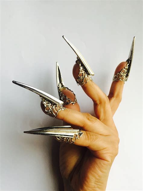 Steel Clawssilver Claw Ringssilver Nailsclaw Ringsgold Etsy Hand Jewelry Nail Guards Claw Ring