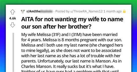 Guy Doesn T Want Wife To Name Their Son After Her Brother Because His Name Would Be Charles Manson