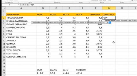 Tabla De Calificaciones En Excel Mide