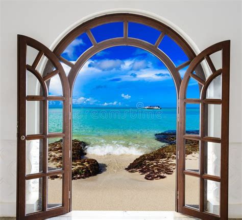 Wooden Open Door Arch Exit To The Beach Stock Image Image Of Clear