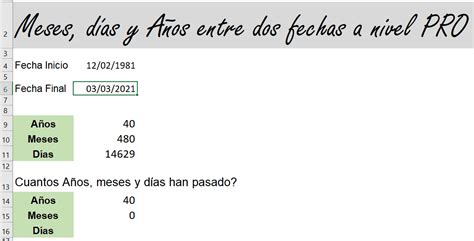 Calcular A Os Meses Y D As Entre Dos Fechas En Excel Excelyfinanzas