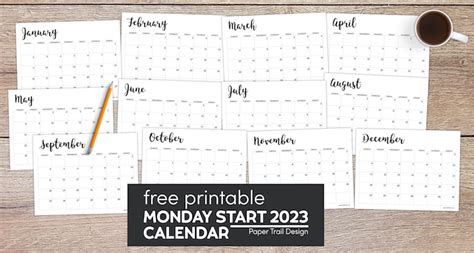 Monday 2023 Calendar Horizontal Calendar Quickly Riset
