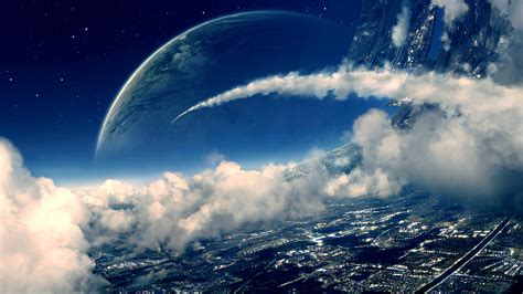Wallpaper Sunlight Planet Sky Artwork Earth Science Fiction Horizon Cloud 1920x1080 Px