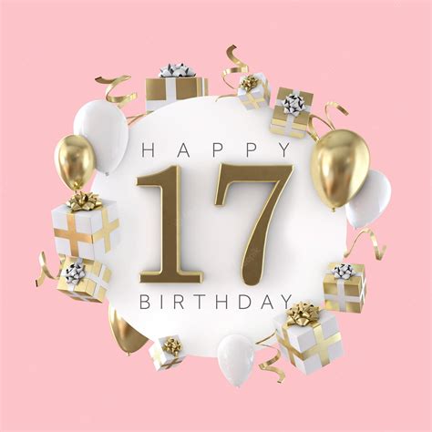 Premium Photo Happy 17th Birthday Party Composition With Balloons And