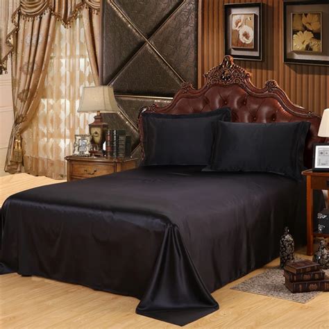 Black Luxury Twin Queen King Size 1pcs Silk Satin Sheets Bed Sheet Bedclothes Bedspread