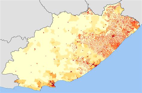 Population Density Map Of The Eastern Cape Province Of South Africa