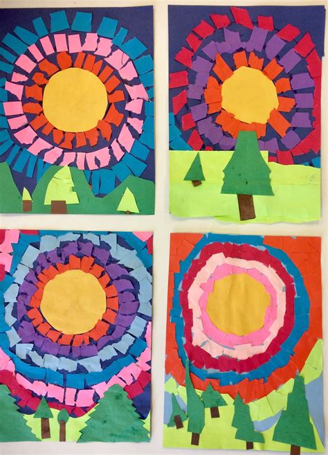 Collage Idea Art Project For Kids Sun And Landscape Mosaic Style