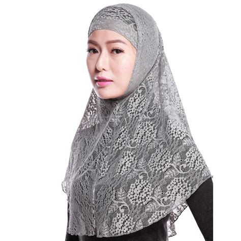 Fashion Lace Muslim Niqab Silk Two Pieces Set Malaysian Hijab In