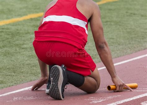 Sprinter Starting A Relay Race Stock Photo Image Of Relay Blocks