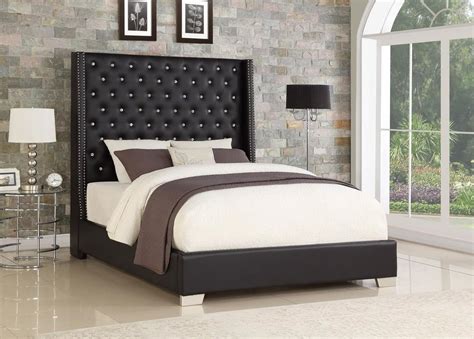 lena black foot tall upholstered tufted bed  faux