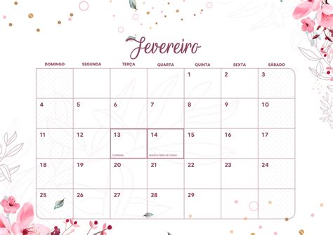 Calendário Mensal 2024 Floral Fevereiro Fazendo A Nossa Festa