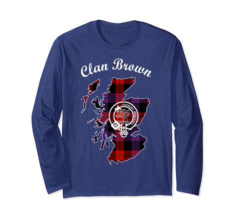 Brown Map Surname Last Name Scottish Clan Tartan Crest Long Sleeve T Shirt