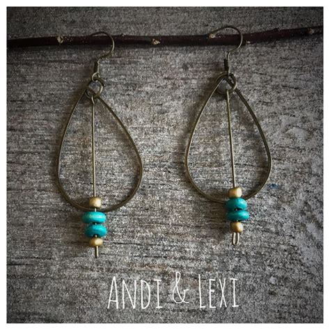 Antique Brass Teardrops With Gold And Organic Turquoise Beads By Andi