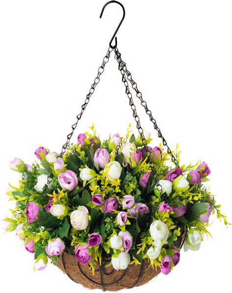 G Xmzz 12 Inch Hanging Flowers Basket With Artificial Roses