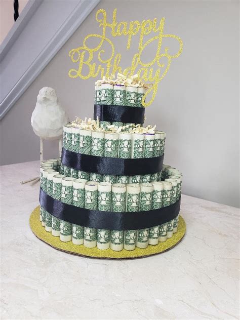 80th Cash Cake Money Cake Happy Birthday Black And Gold Etsy