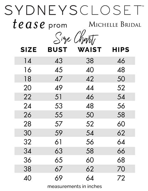 Size Chart And Measuring Guide Sydneys Wholesale