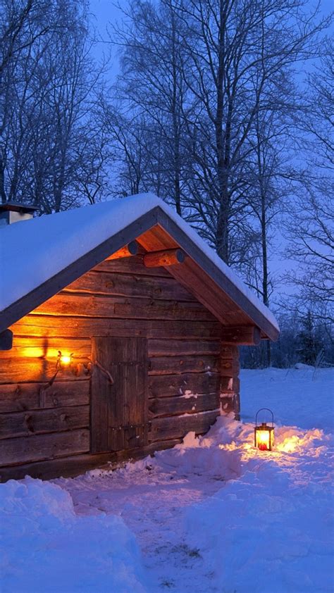 Support us by sharing the content, upvoting wallpapers on the page or sending your own background pictures. Download 1080x1920 Cabin, Forest, Winter, Snow, Light ...
