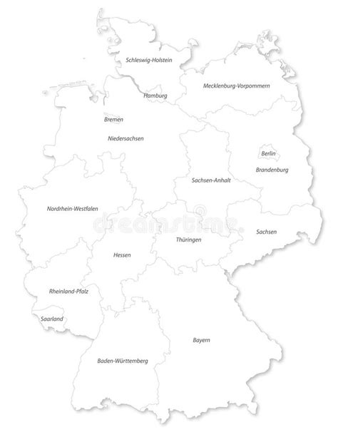 Map Of German States Cites On White Background Stock
