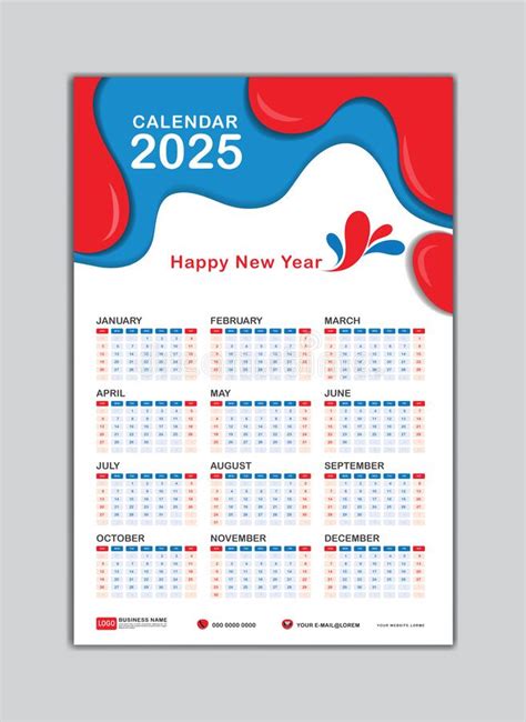 Calendar 2025 2026 2027 2028 Years Set Stock Vector Illustration