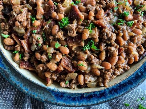 4 photos of four bean baked beans with ground beef by rose. Cowboy Beans | Baked Beans Recipe with Bacon and Ground Beef | Recipe | Bean recipes, Recipes ...