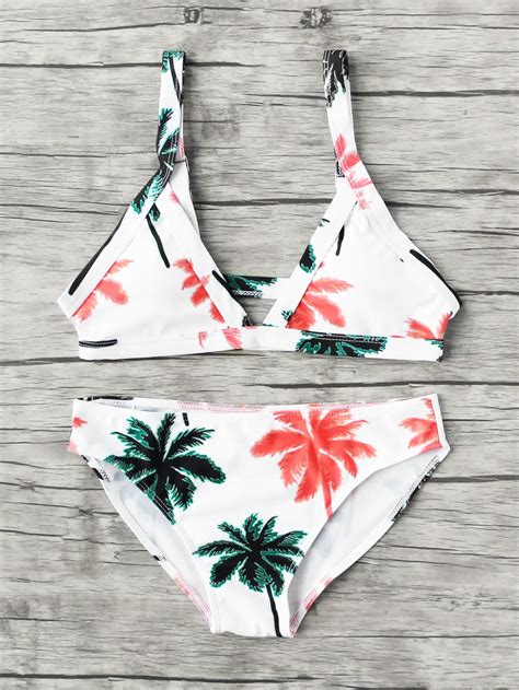 Shop Palm Tree Print Triangle Bikini Set Online Shein Offers Palm Tree