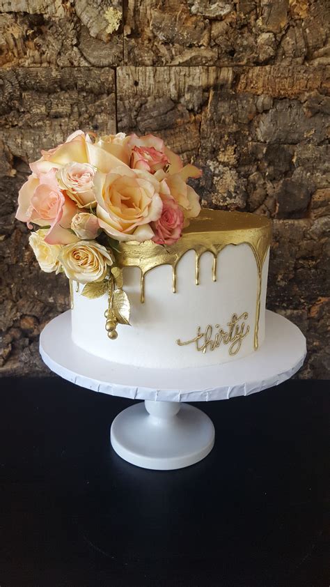 The cake i made for my mum's 60th birthday. 30th birthday cake - white buttercream with a gold drip ...