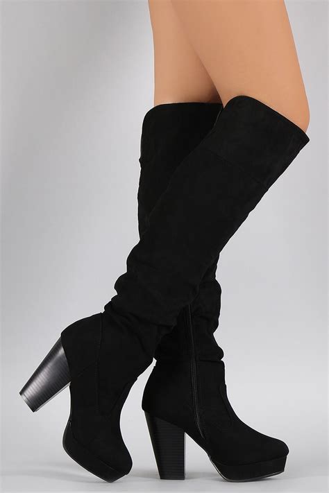 Bamboo Suede Slouchy Chunky Heeled Over The Knee Boots UrbanOG Over