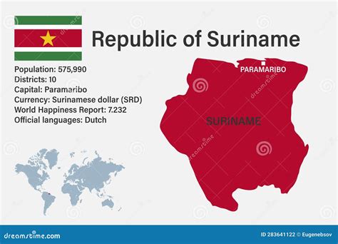 Highly Detailed Suriname Map With Flag Capital And Small Map Of The World Stock Vector