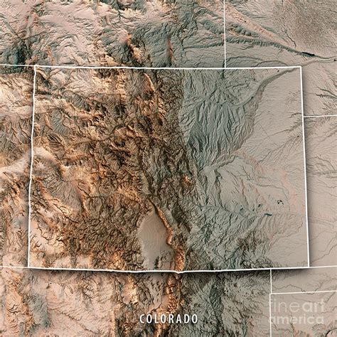 Colorado State Usa 3d Render Topographic Map Neutral Border Digital Art