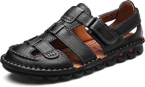 Hsyooes Mens Leather Sandals Fisherman Casual Closed Toe Leather