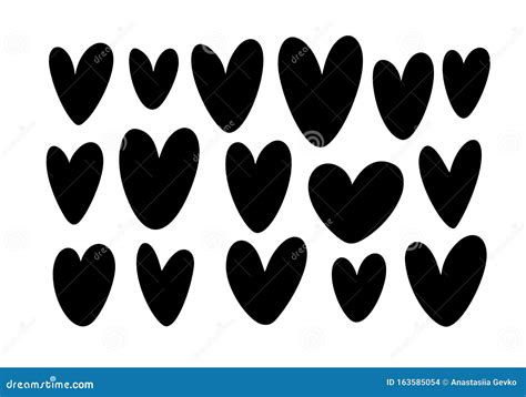 Collection Of Hearts Silhouettes Love Symbols Hand Drawn Ink