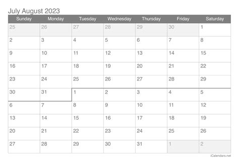 July And August 2023 Printable Calendar