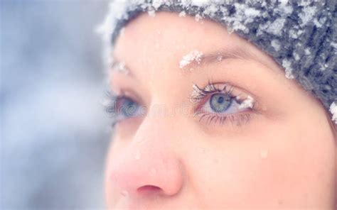 Girl S Face In Snow Stock Image Image Of Caucasian Christmas 23059429
