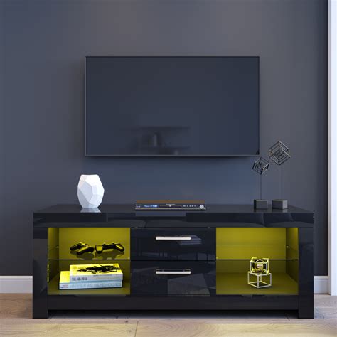 Modern Black Tv Unit Living Room Set Cabinet Stand Entertainment Gloss
