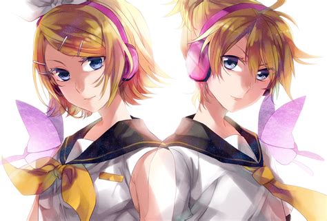 aliasing headphones kagamine len kagamine rin male vocaloid anime