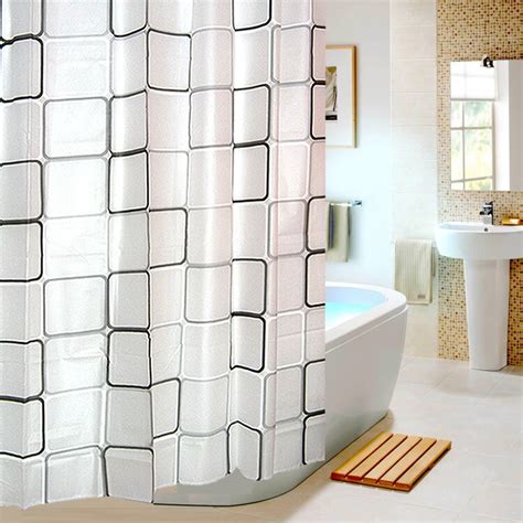Simple Style Big Grey Plaid Pattern Waterproof Shower Curtain Eco