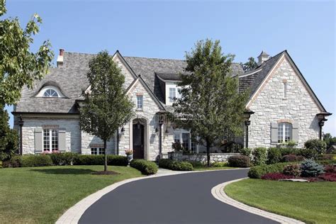Luxury Stone Home With Circular Driveway Stock Photo Image Of Fancy
