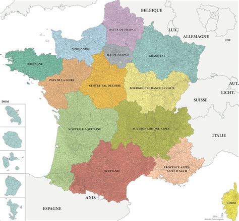 Carte De France Avec Ses 13 Regions Et Ses Departements En Couleur Images