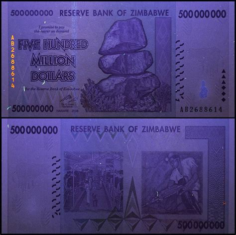 zimbabwe 500 million dollars banknote 2008 p 82 unc series ab