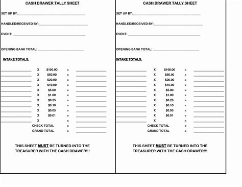 Cash Register Count Sheet Dannybarrantes Template