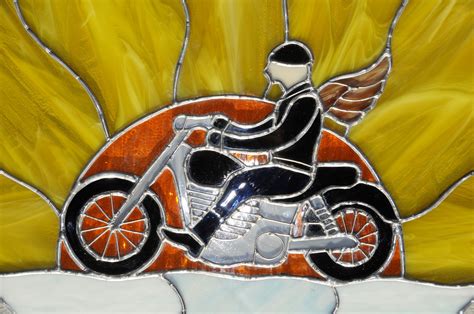 Close Up View Of The Detail In The Piece Harley Rider Faux Stained Glass Stained Glass