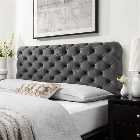 Modway Lizzy Tufted Kingcalifornia King Performance Velvet Headboard In Charcoal